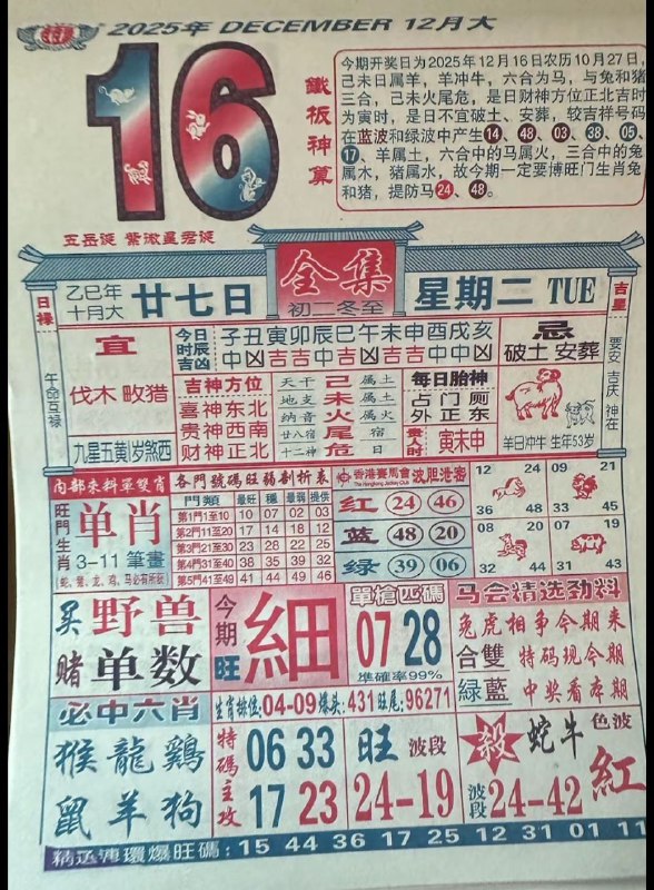 2025年12月16日.十月甘七，星期二2025年12月16日.十月甘七，星期二