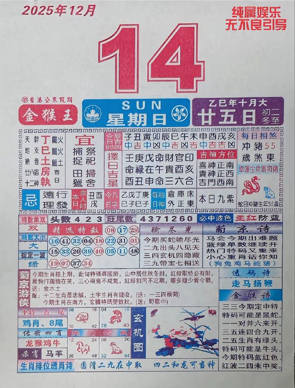 2025年12月14日.十月甘五，星期日2025年12月14日.十月甘五，星期日