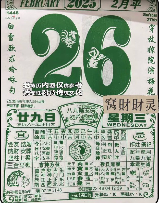2025年2月26日，正月二十九，星期三2025年2月26日，正月二十九，星期三