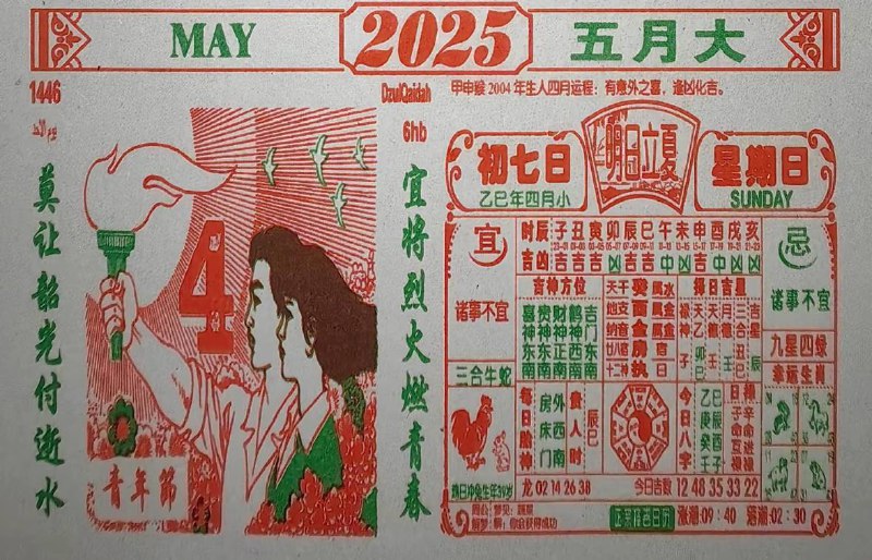 2025年5月4日，四月初七，星期日2025年5月4日，四月初七，星期日