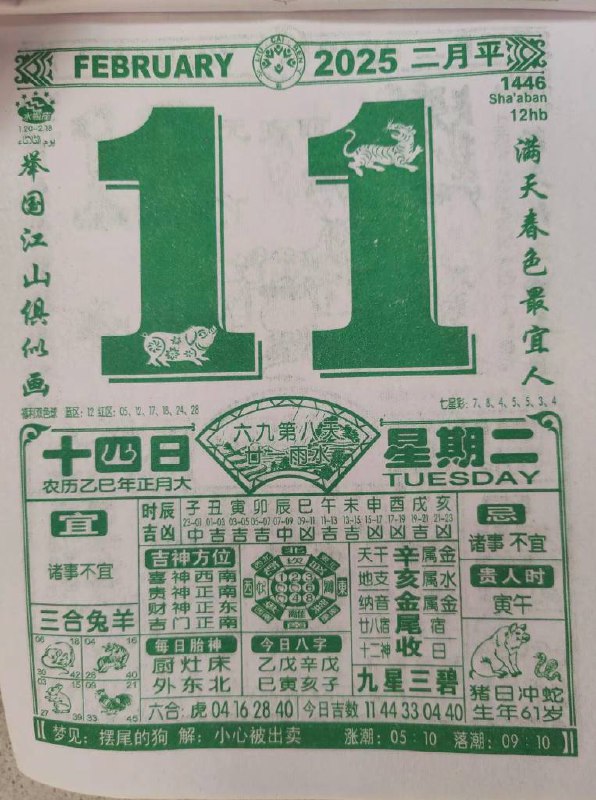 2025年2月11日 正月十四，星期二2025年2月11日 正月十四，星期二
