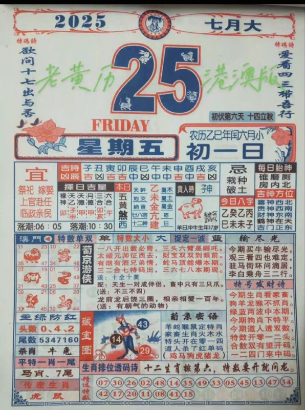 2025年7月25日，七月初一，星期五2025年7月25日，七月初一，星期五