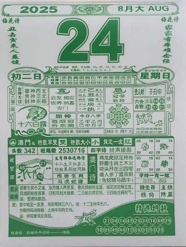 2025年8月24日，七月初二，星期日2025年8月24日，七月初二，星期日