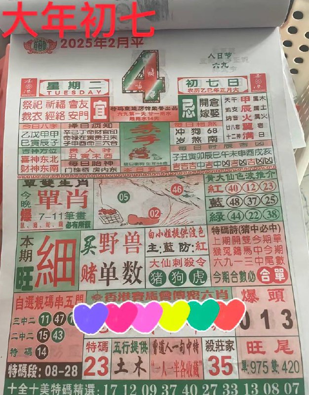 2025年2月4日正月初七星期二2025年2月4日正月初七星期二