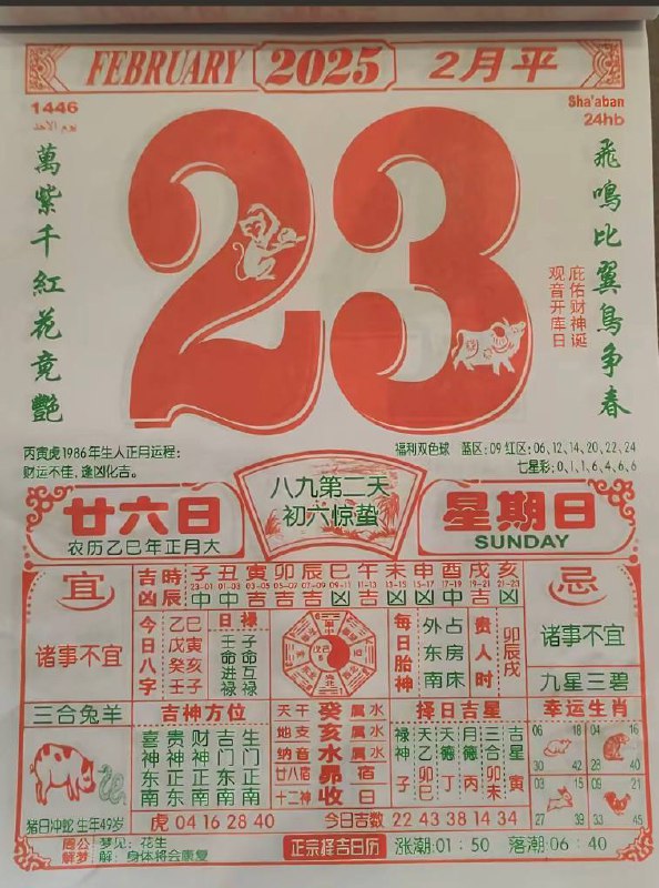 2025年2月23日 正月二十六，星期日2025年2月23日 正月二十六，星期日