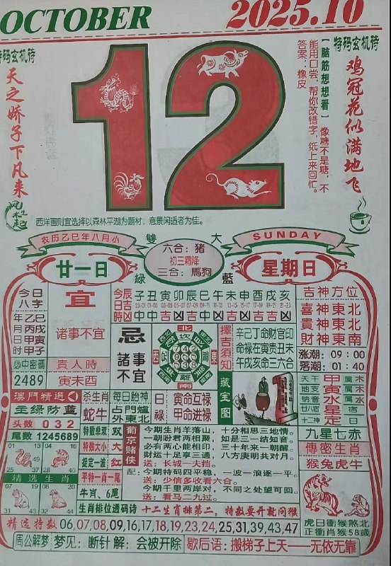 2025年10月15日，八月甘一，星期日2025年10月15日，八月甘一，星期日