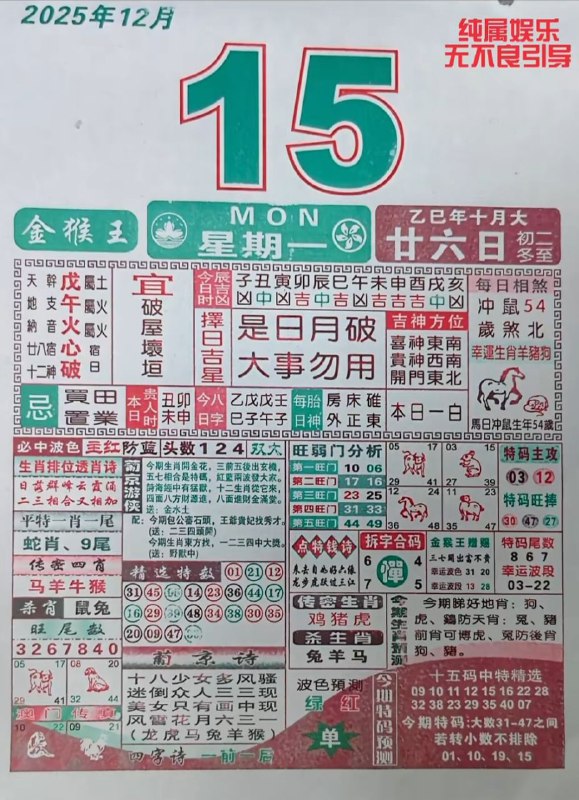 2025年12月15日.十月甘六，星期一2025年12月15日.十月甘六，星期一