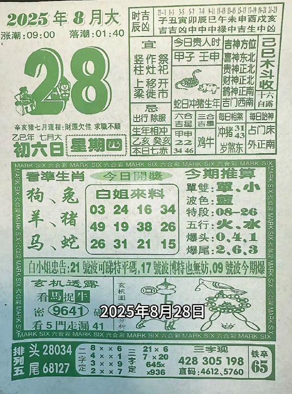 2025年8月28日，七月初六，星期四2025年8月28日，七月初六，星期四
