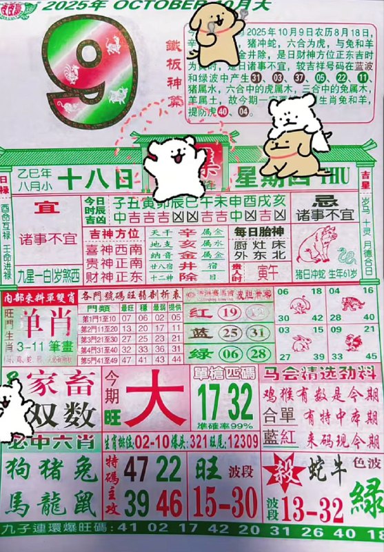 2025年10月9日，八月十八，星期四2025年10月9日，八月十八，星期四