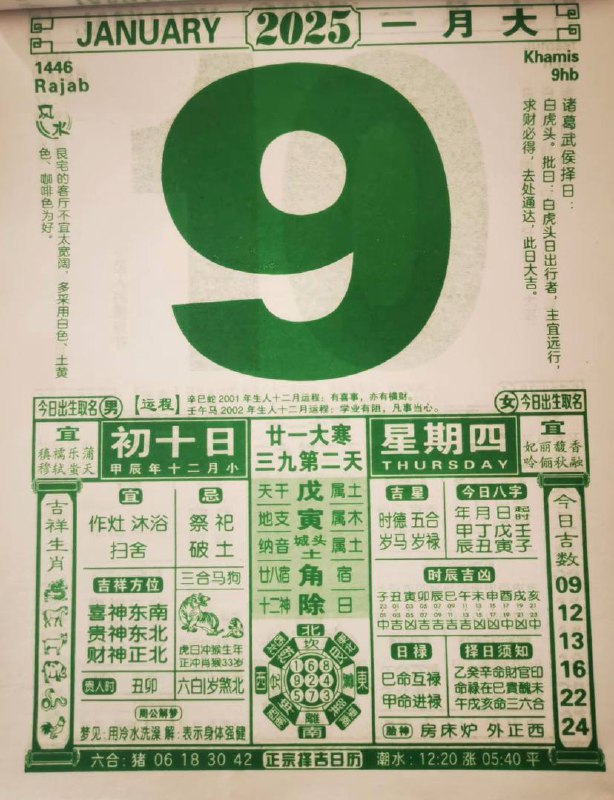 2025年1月9日 农历腊月初十 日历2025年1月9日 农历腊月初十 日历