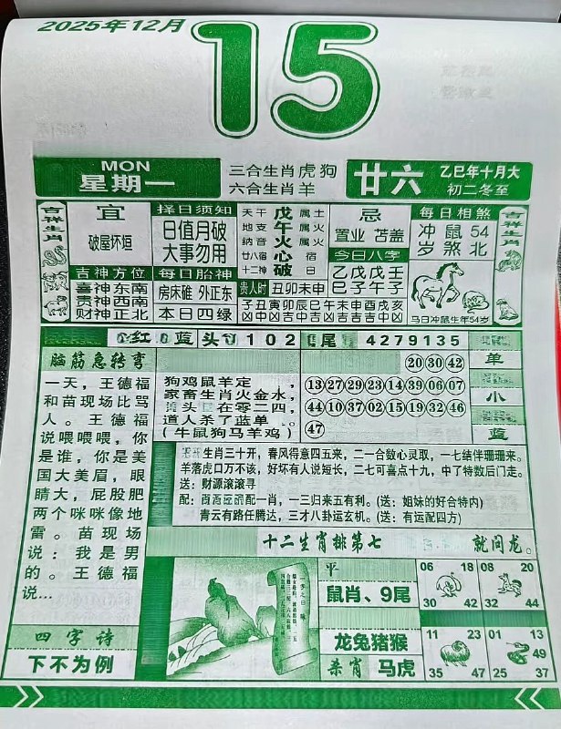 2025年12月15日.十月甘六，星期一2025年12月15日.十月甘六，星期一