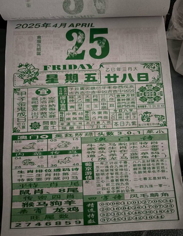 2025年4月25日，三月甘八，星期5️⃣2025年4月25日，三月甘八，星期5️⃣