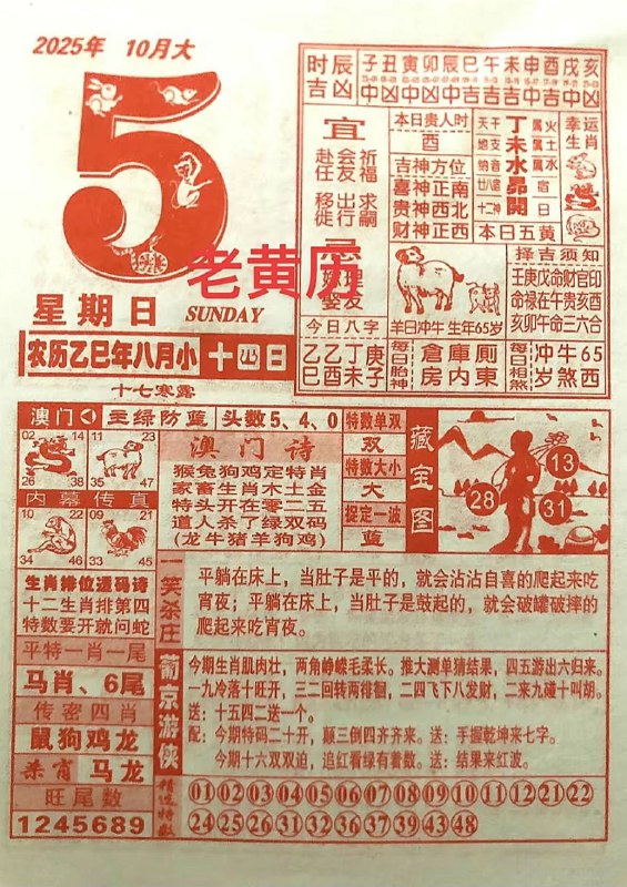 2025年10月5日，八月十四，星期日2025年10月5日，八月十四，星期日