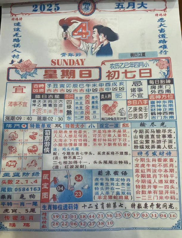 2025年5月4日，四月初七，星期日2025年5月4日，四月初七，星期日