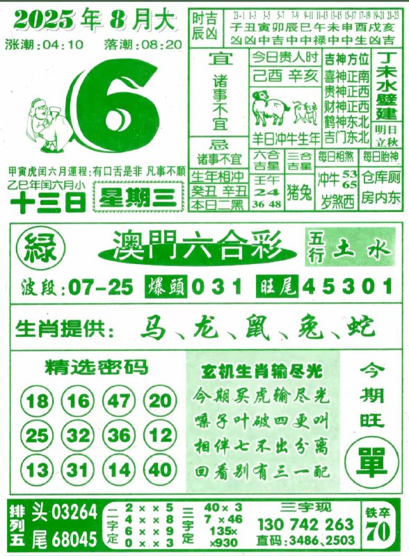 2025年8月6日，七月十三，星期三2025年8月6日，七月十三，星期三