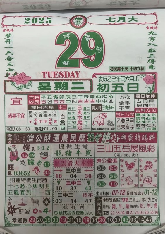 2025年7月29日，七月初五，星期二2025年7月29日，七月初五，星期二