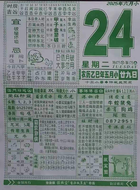 2025年6月24日，五月甘九，星期