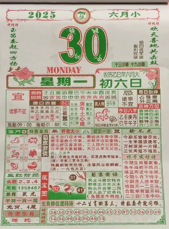 2025年6月30日，六月初六，星期