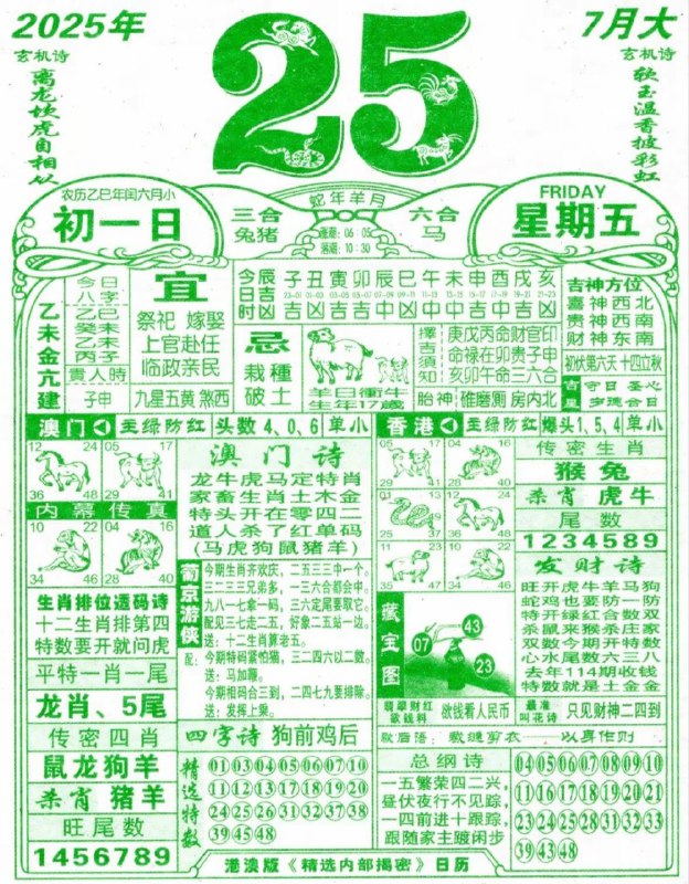 2025年7月25日，七月初一，星期五2025年7月25日，七月初一，星期五