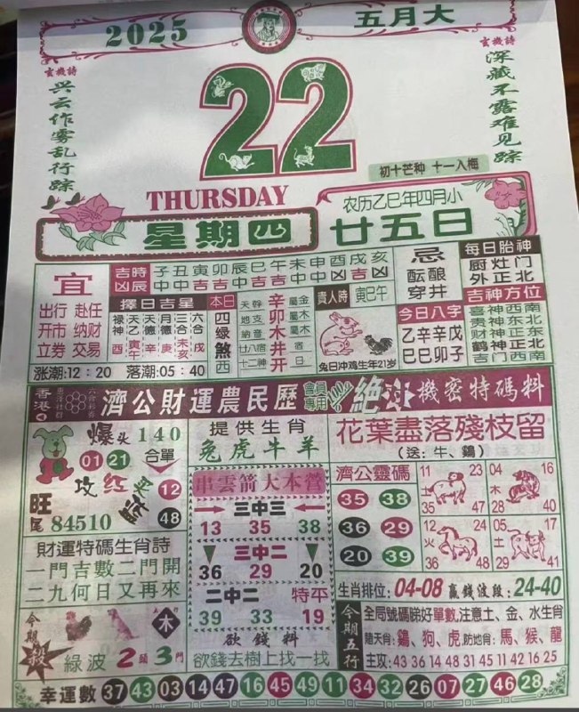 2025年5月22日，四月甘五，星期4️⃣2025年5月22日，四月甘五，星期4️⃣