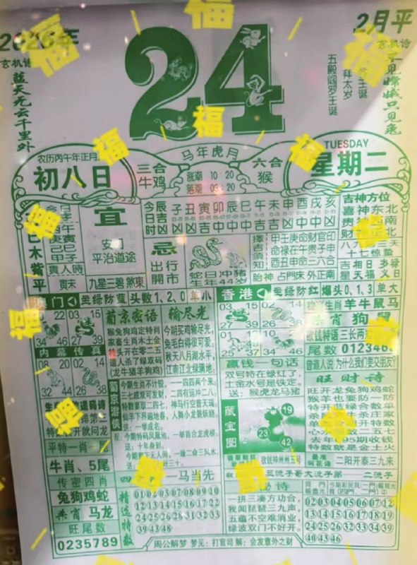 (日历)2月24日,正月初八，星期二
