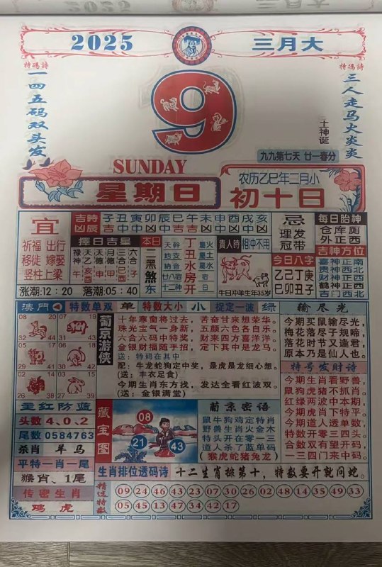 2025年3月9日，二月初十，星期日2025年3月9日，二月初十，星期日