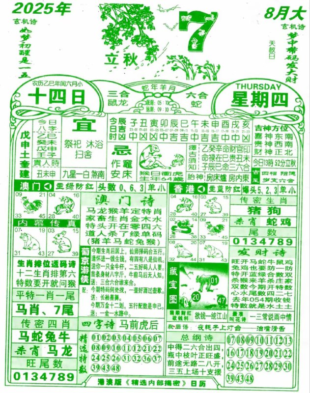 2025年8月7日，七月十四，星期四2025年8月7日，七月十四，星期四