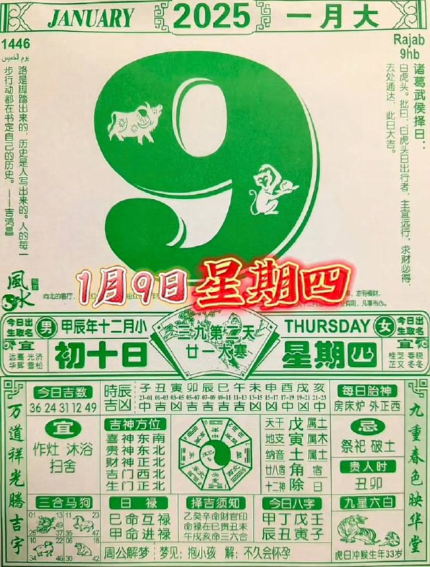 2025年1月9日 农历腊月初十 日历2025年1月9日 农历腊月初十 日历