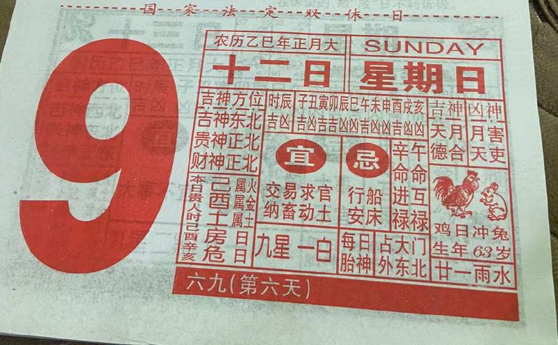 2025年2月9日一月十二，星期日2025年2月9日一月十二，星期日