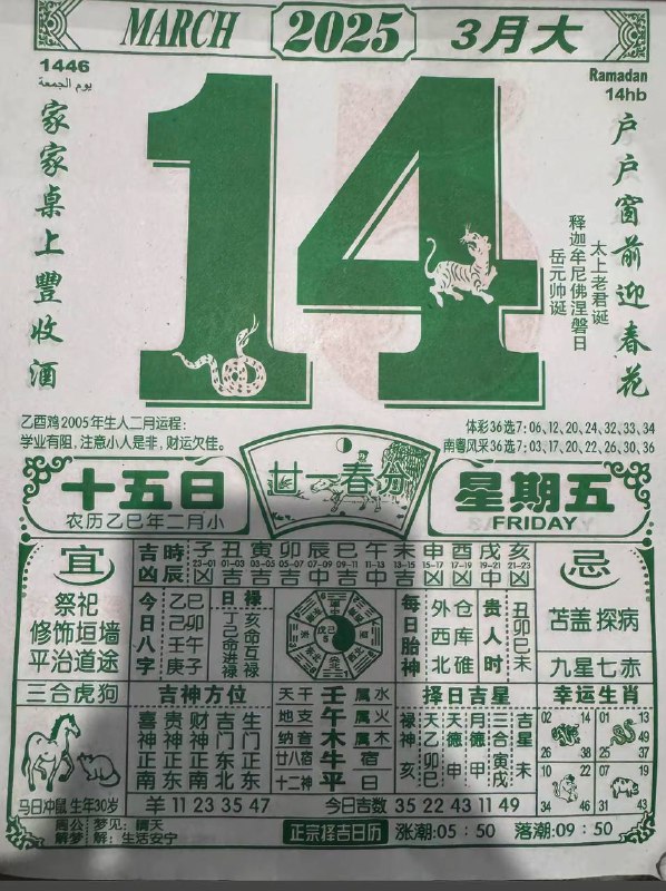 2025年3月14日，二月十五，星期五2025年3月14日，二月十五，星期五