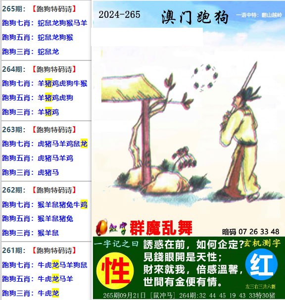 跑狗解诗七肖 连中十期